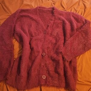 Women's Fuzzy Cardigan Sweater - Pink